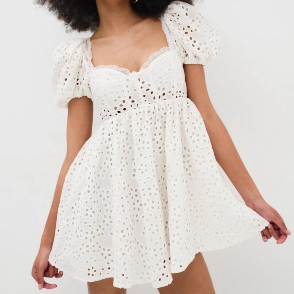 For Love and Lemons Becca eyelet lace mini dress white small